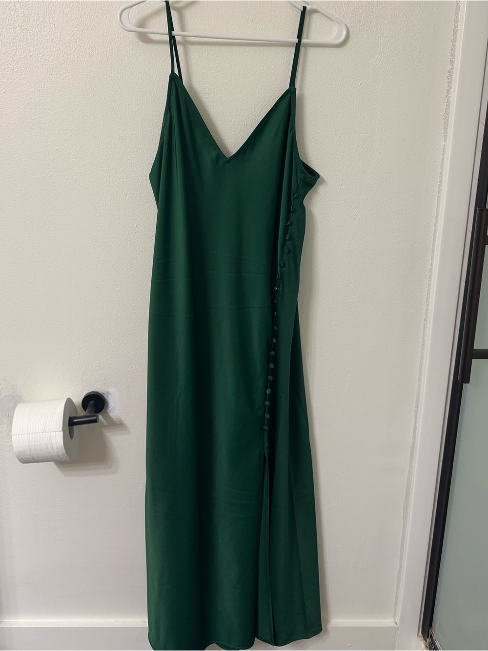 Banana Republic Deep Green Slip Midi Dress with Side Buttons